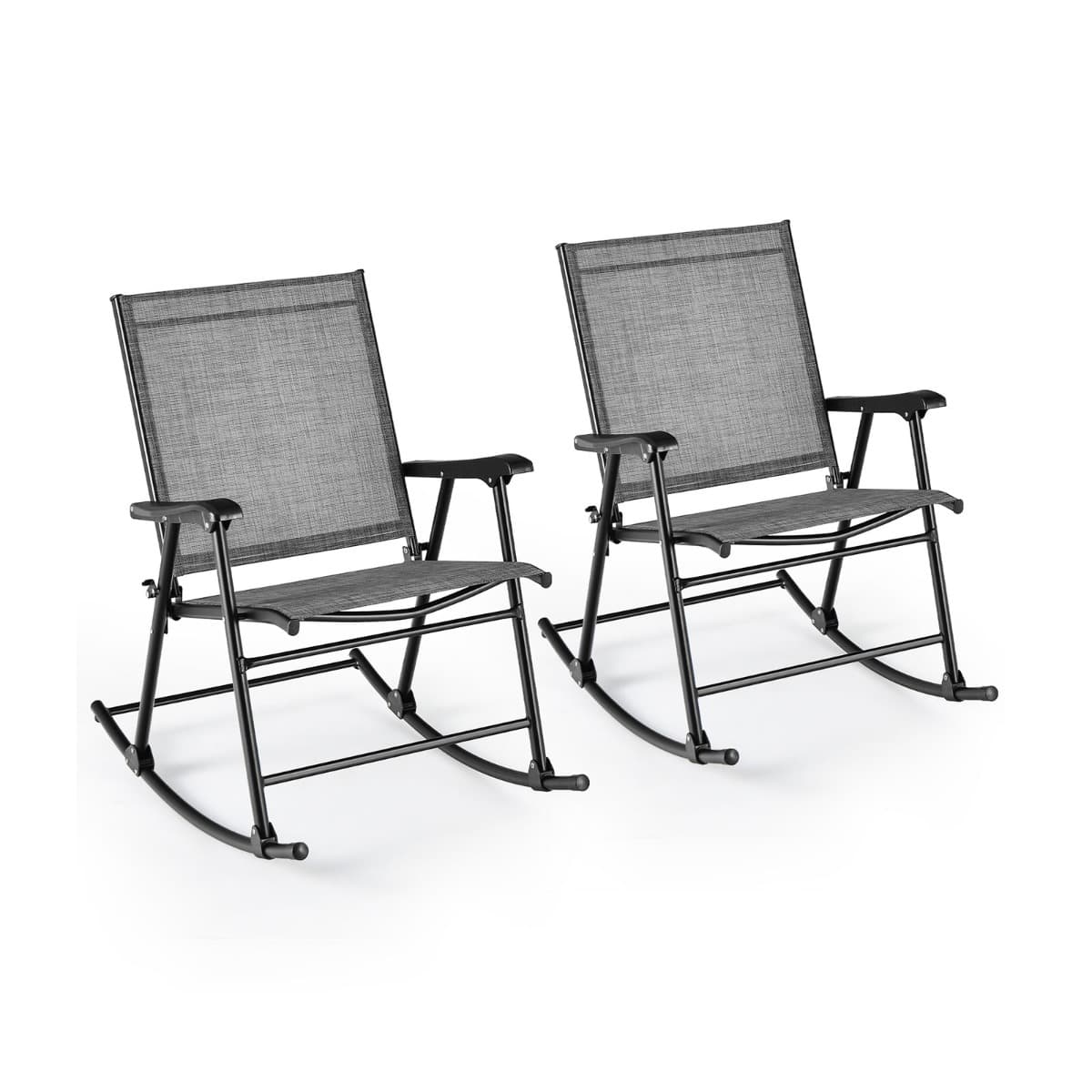 CostwayLot de 2 Chaises Fauteuils à Bascule de Jardin Pliables en Textilène Cadre en Métal Boucle de Fixation Charge 150KG Café