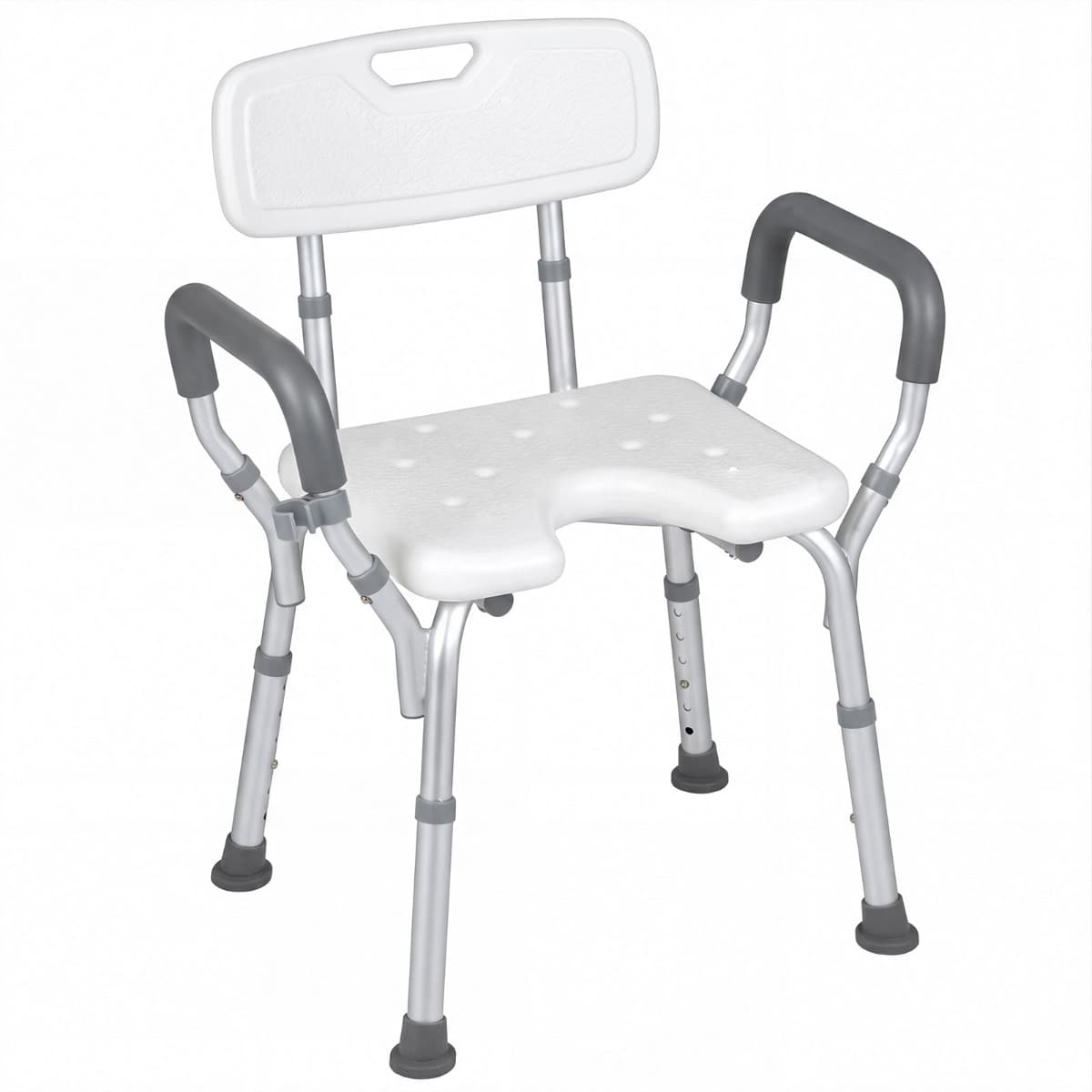 Chaise de Douche avec Dossier et Accoudoirs Rembourrés Tabouret de Douche avec 6 Niveaux de Réglage