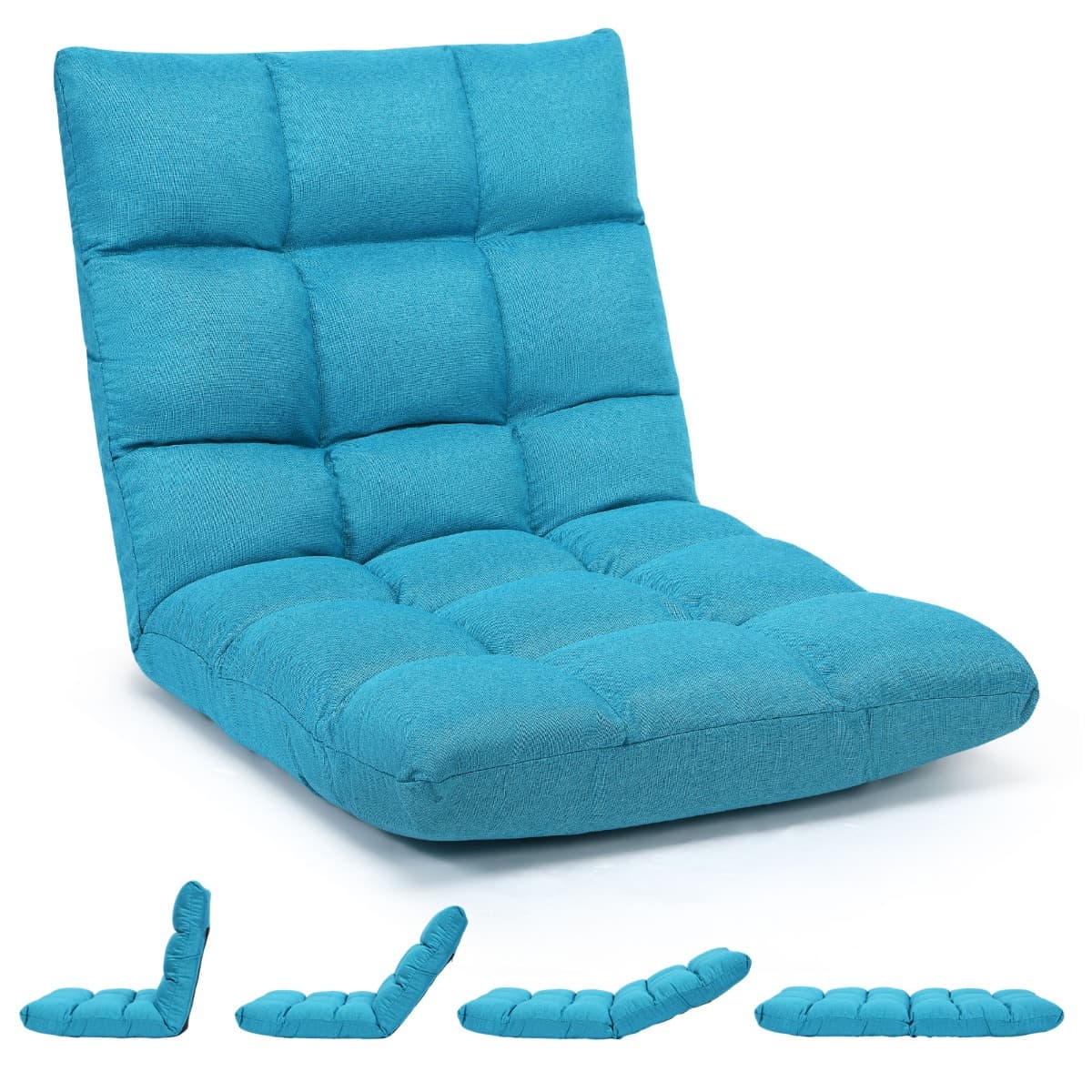 CostwayChaise de Méditation Rembourrée - 14 Positions Réglable Cadre en Acier Robuste Tissu en Coton et Lin Bleu Bondi