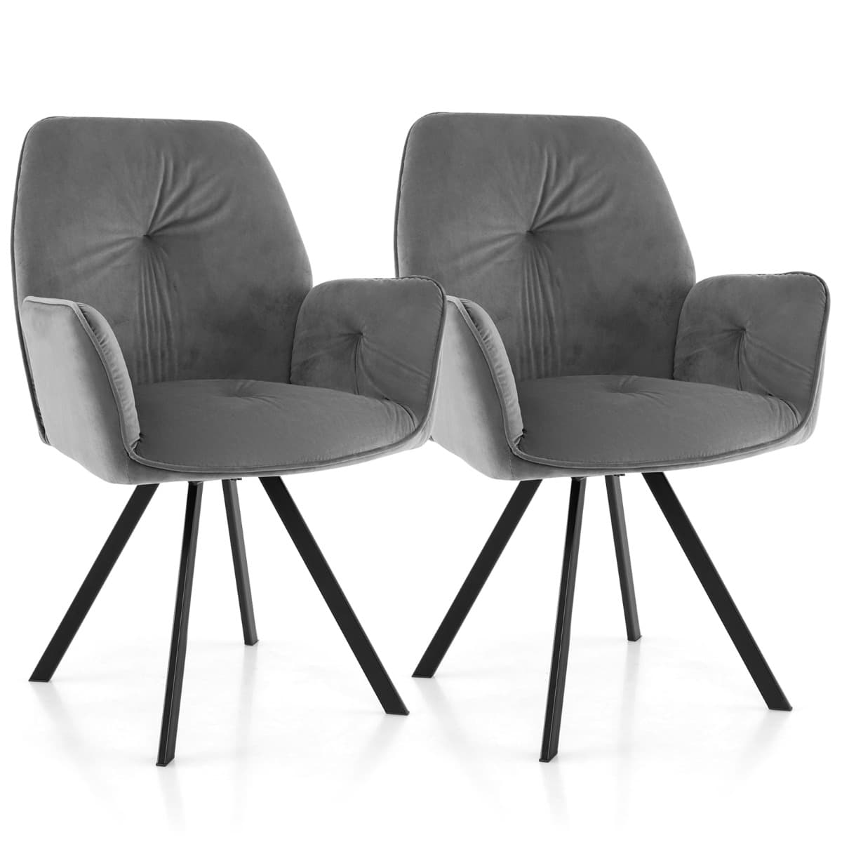 CostwayLot De 2 Chaises Pivotantes en Velours Fauteuils Modernes En Velours Pieds En Métal Patin Antidérapants 63x59x87cm Gris