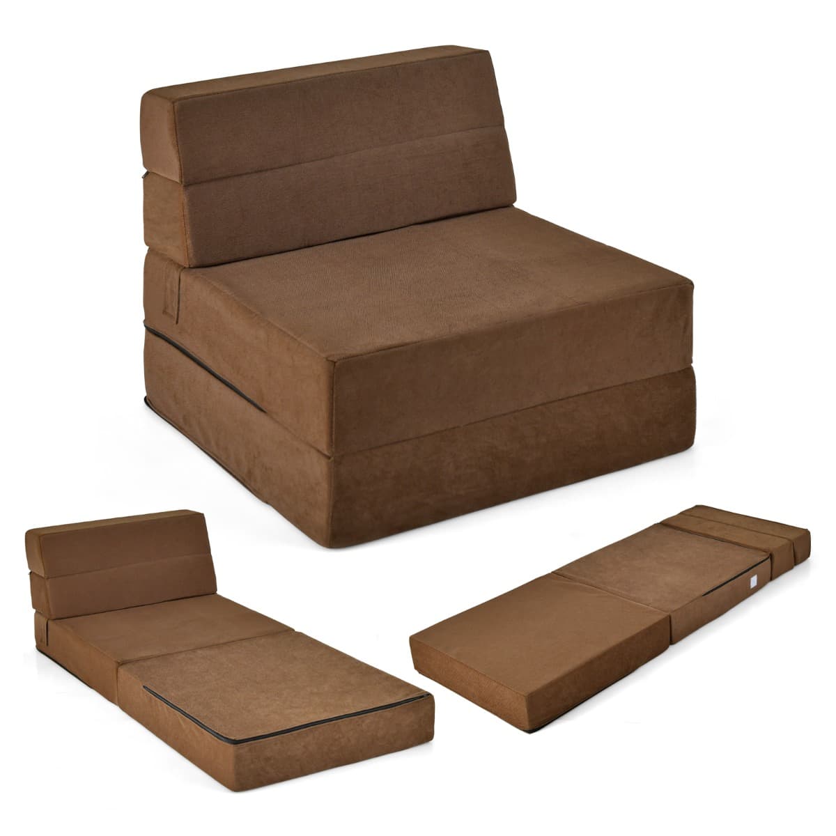 Matelas Lit Fauteuil Pliable Futon Convertible en Mousse Haute Densité de 15 cm Chauffeuse avec Hous