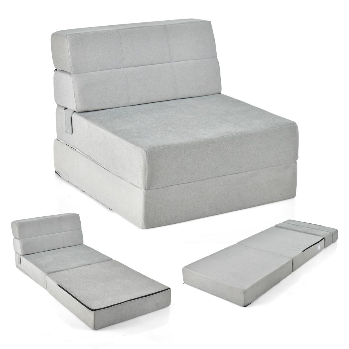 Matelas Lit Fauteuil Pliable Futon Convertible en Mousse Haute Densité de 15 cm Chauffeuse avec Hous