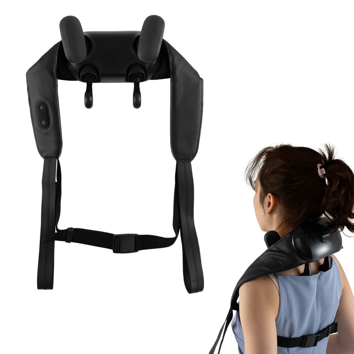 CostwayMasseur pour Cou et Épaules Profond 4D Shiatsu Pétrissage avec 2 Niveaux de Chaleur pour Soulager Douleur Oreiller de Massage Noir